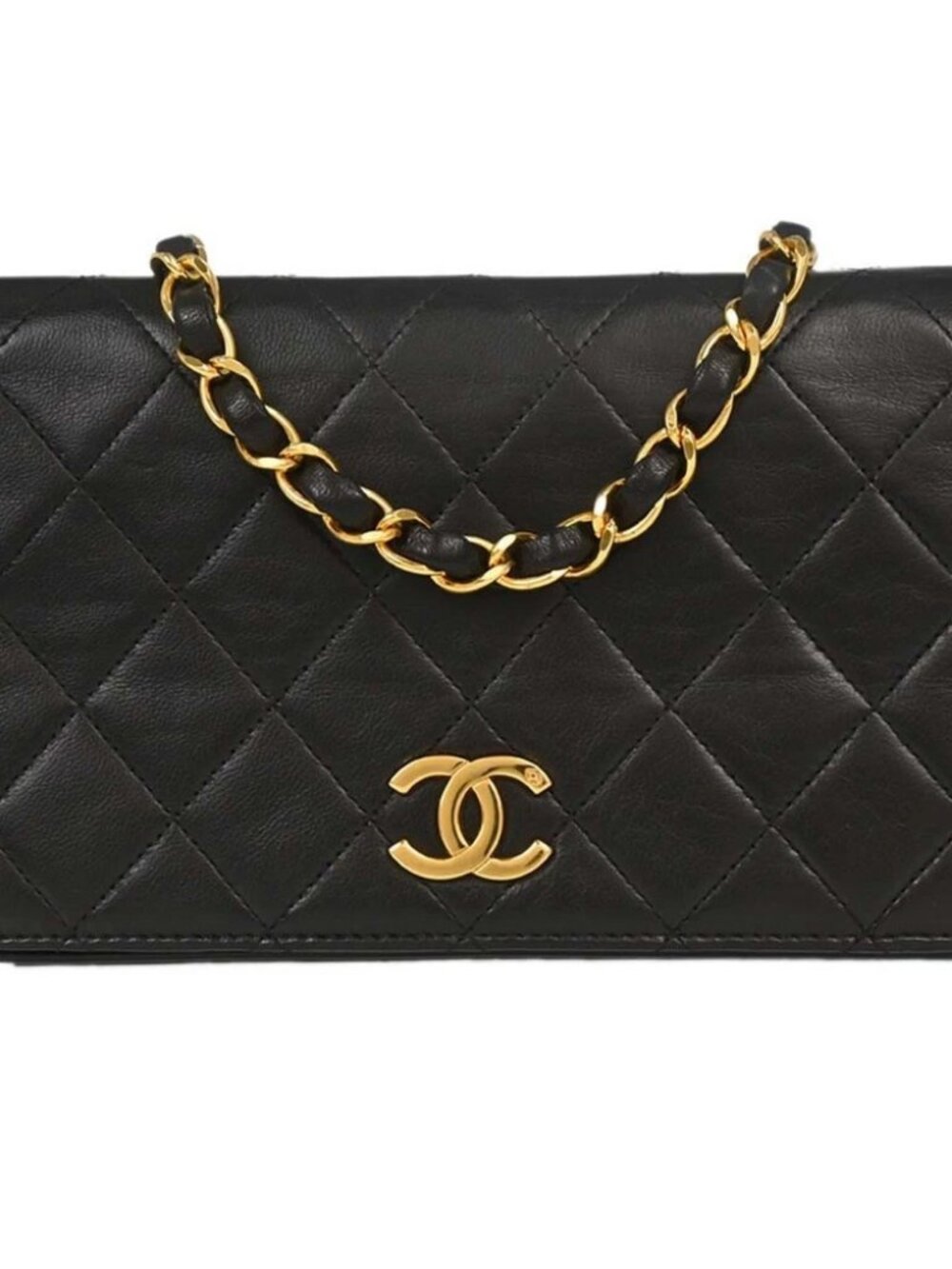 Chanel Black Lambskin Pushlock Mini Full Flap Shoulder Bag